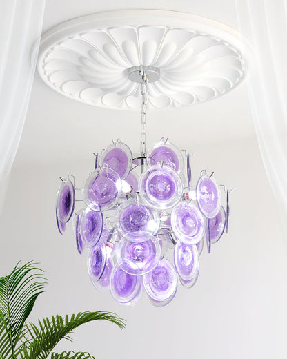Sabine Glass Chandelier, Hand-Blown Disc Sphere with Metal Frame