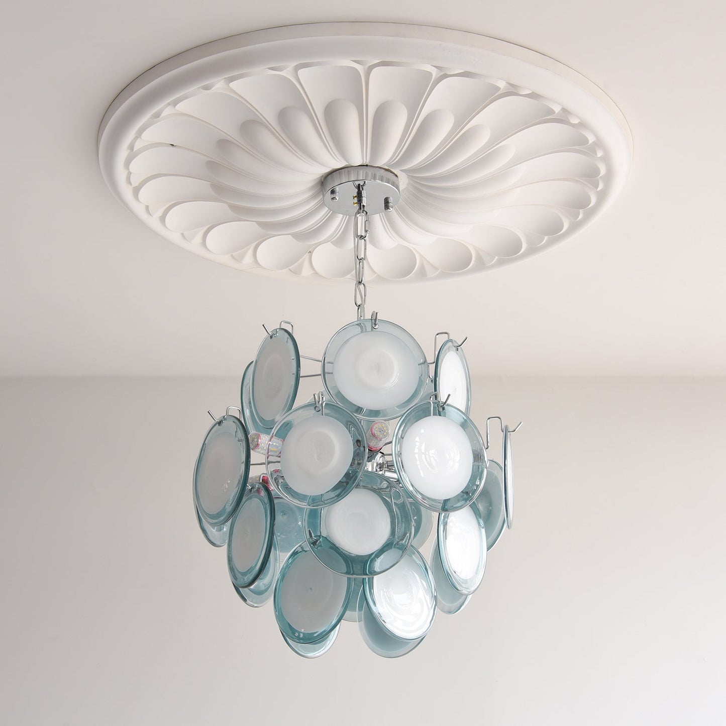 Sabine Glass Chandelier, Hand-Blown Disc Sphere with Metal Frame
