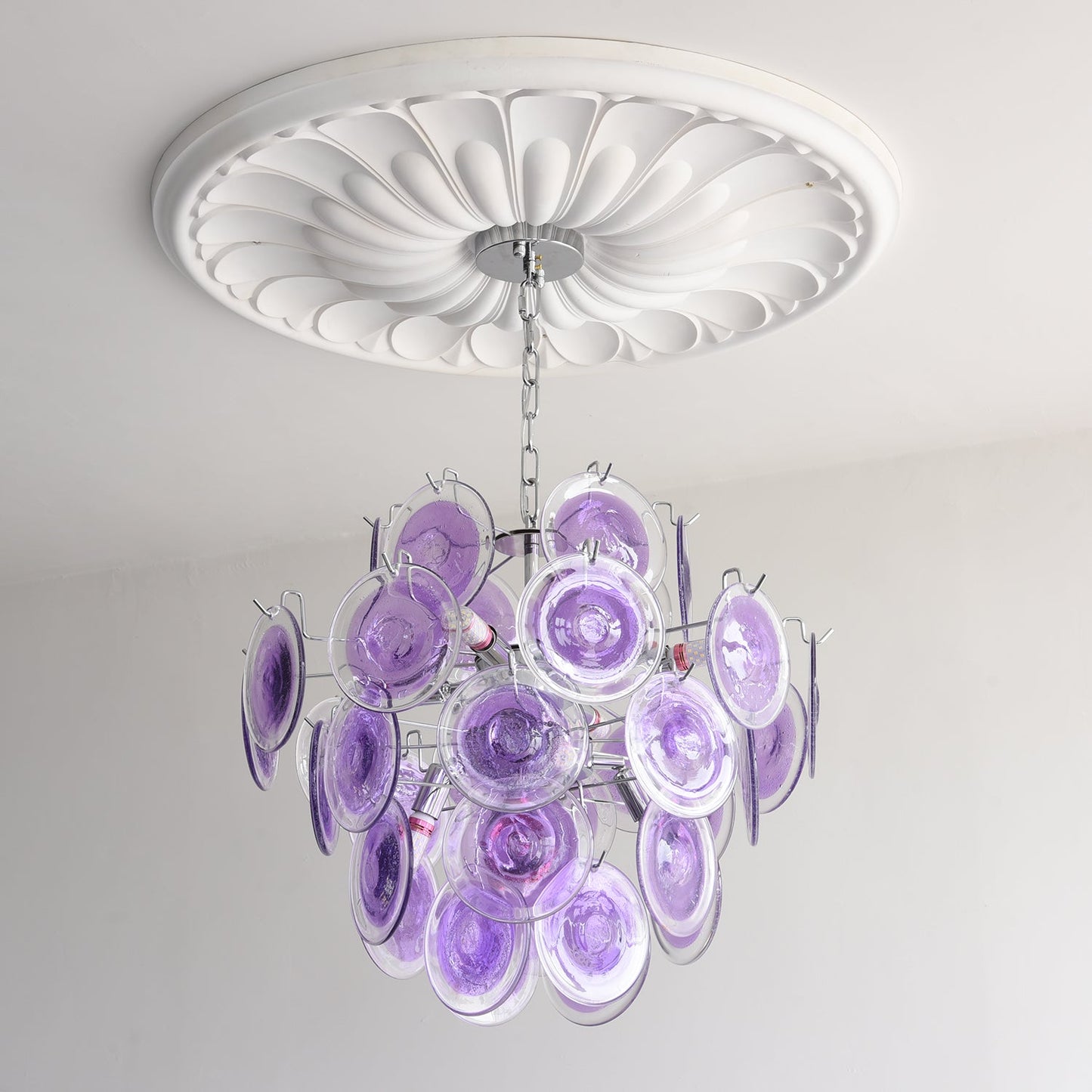 Sabine Glass Chandelier, Hand-Blown Disc Sphere with Metal Frame
