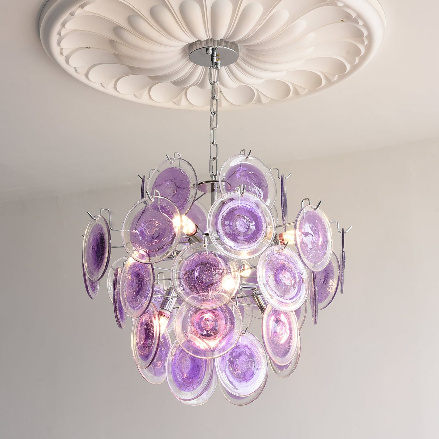 Sabine Glass Chandelier, Hand-Blown Disc Sphere with Metal Frame