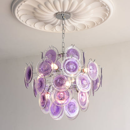 Sabine Glass Chandelier, Hand-Blown Disc Sphere with Metal Frame