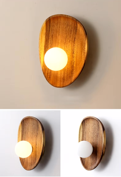 Camille Rustic Glow Wooden Wall Sconce Glass Globe Light