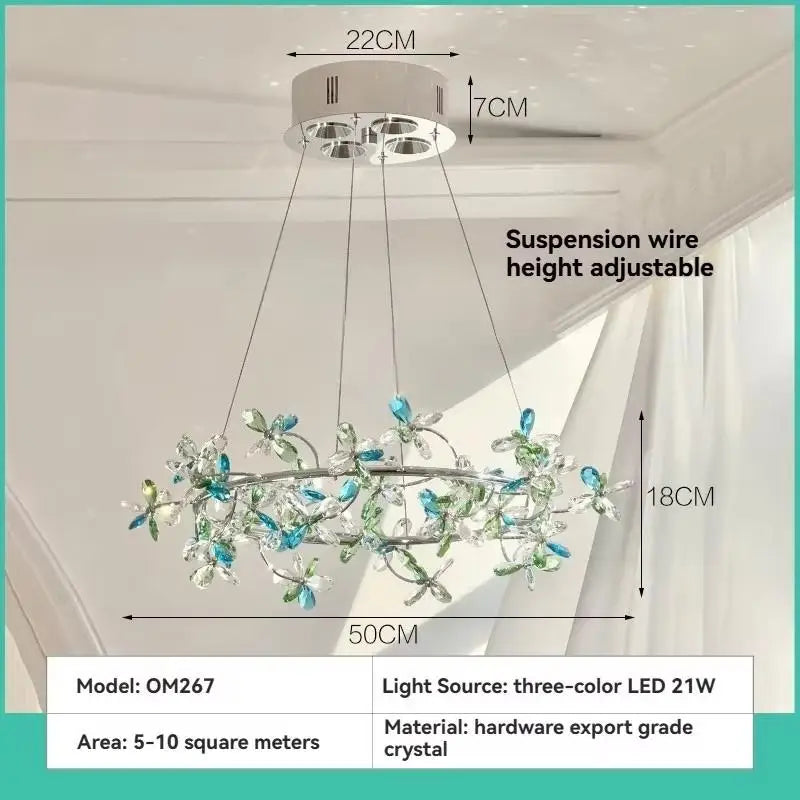 Camille French Crystal Wreath Pendant Lamp Princess Bedroom Light