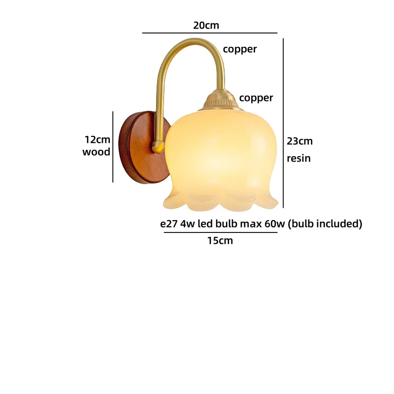 Sakura White Ceramic Walnut Wood LED Wall Lamp Japan Style