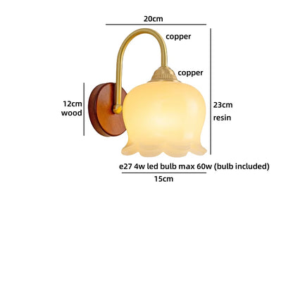 Sakura White Ceramic Walnut Wood LED Wall Lamp Japan Style