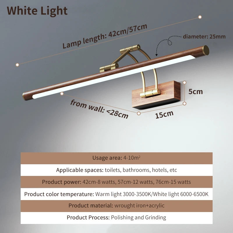 Élise Wood Grain Mirror Front LED Bathroom Light