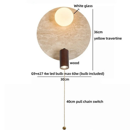 Sophie Gelb Travertin Holz LED Wandleuchte Wabi Sabi