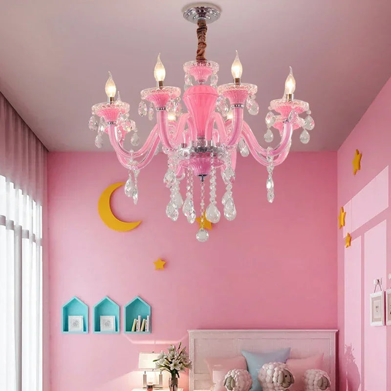 Kunst Kerze Rosa Kristall - Pendelleuchter für Schlafzimmer | Mädchenzimmer Kinderzimmer Wohnzimmer Restaurant