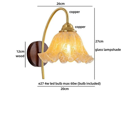 Amélie Nordic Glass Wood LED Wall Lamp Antique Brass