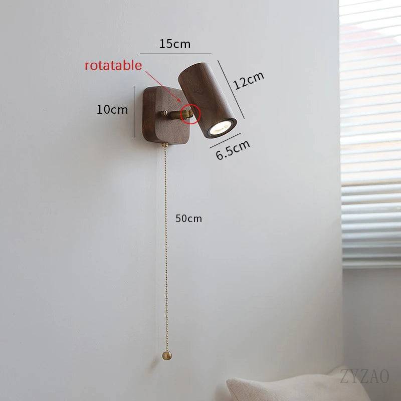 Camille Retro Walnut Wood Adjustable LED Wall Spotlight Lamp
