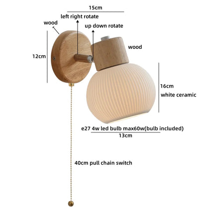 Chloé Ceramic Wall Light with Wood Accent