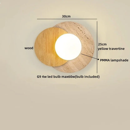 Lucie Travertine Stone Wall Lamp with Wooden Base