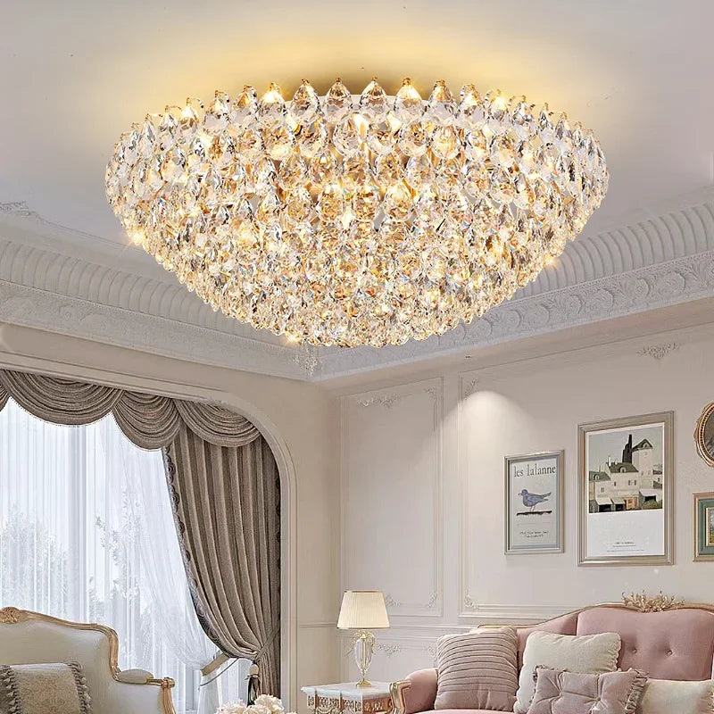 Luxury Round Golden Crystal Chandelier for Living Room & Bedroom