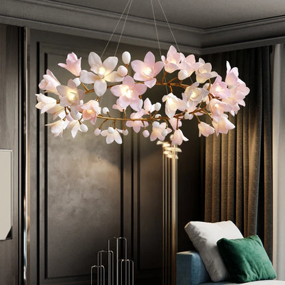 Éliane French Pink Ceramic Flower Branch Pendant Light