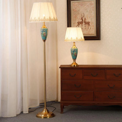 Élise Keramik Retro LED-Stehleuchte Stoffschirm Wohnzimmer