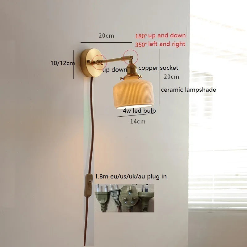 Émilie Drehbare Glas-Wandleuchte mit Zugschalter
