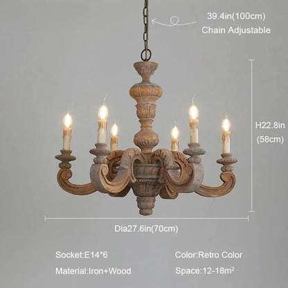 Geneviève Roman Pillar Wooden Chandelier for Classic Interiors