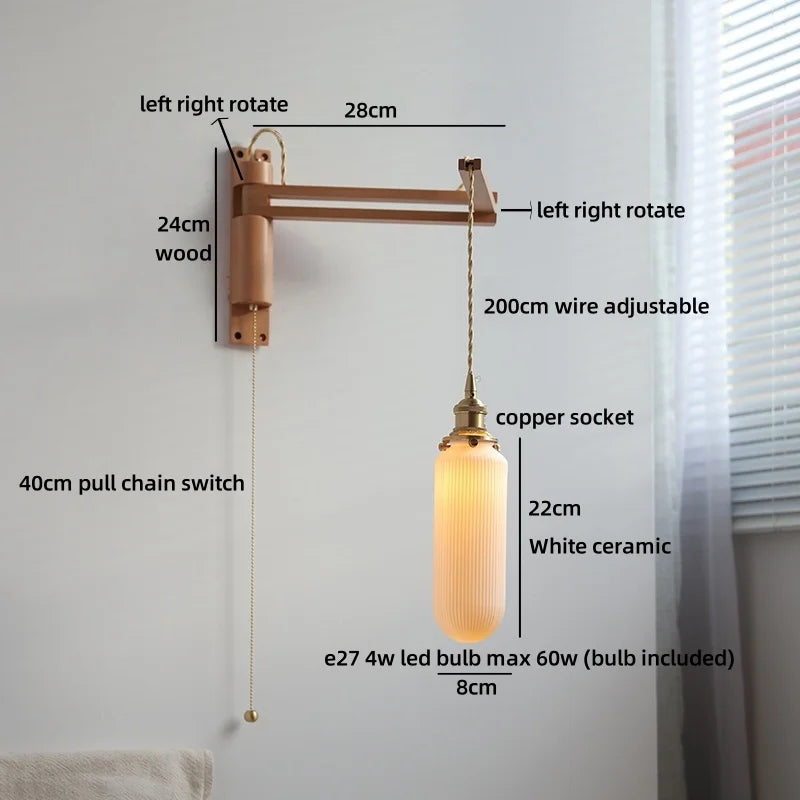 Elise Keramik-Holz-Wandleuchte für Nachttisch & Badezimmer