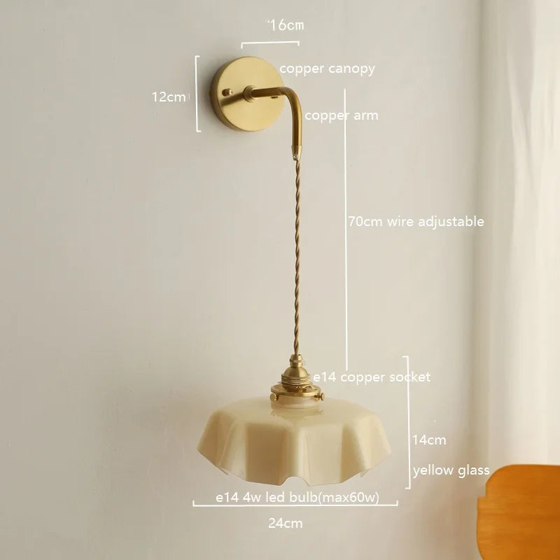 Élise Pink Glass Copper Wall Light