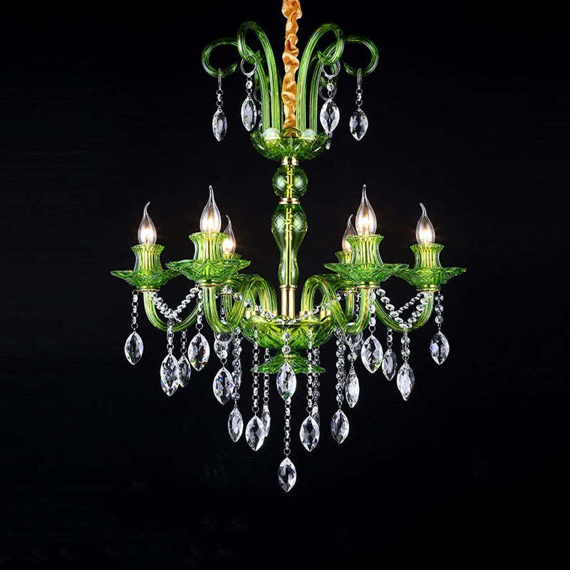 Moderner Luxus-Grünkristall-Kronleuchter im Wellen-Lotusblatt-Design LED-Pendelleuchte für Schlafzimmer, Hotellobby, Korridor und Restaurant