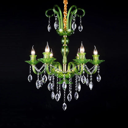 Moderner Luxus-Grünkristall-Kronleuchter im Wellen-Lotusblatt-Design LED-Pendelleuchte für Schlafzimmer, Hotellobby, Korridor und Restaurant