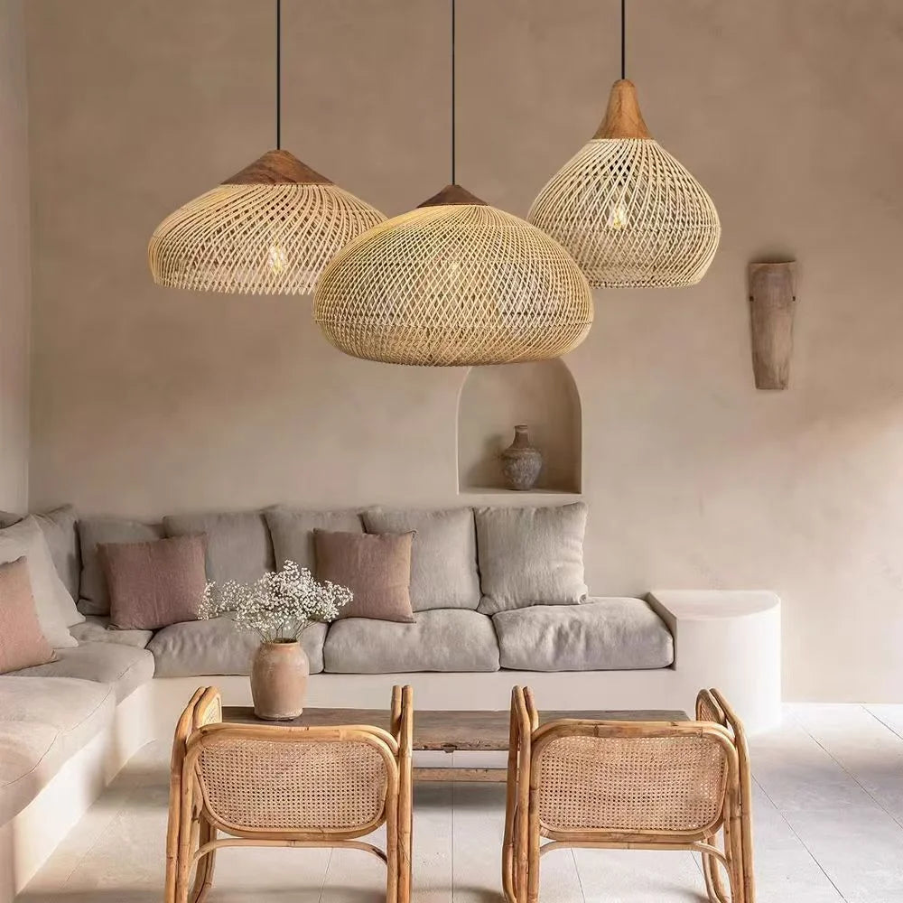 Sophie Wabi Sabi Rattan Pendelleuchte E27 Boho Esszimmerleuchte