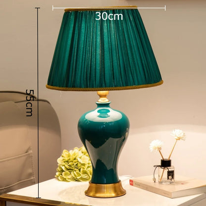 Adeline Retro Keramik-Stofftischlampe