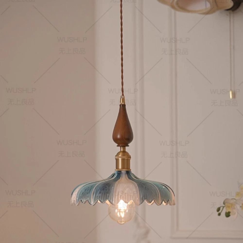 Elise Retro Glass Petal Bedside Pendant Light Chandelier