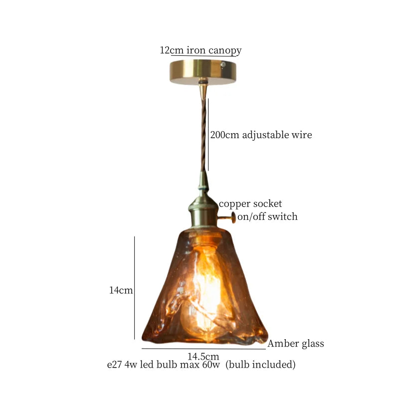 Élise Vintage Cracked Glass Copper LED Pendant Lamp Loft Style