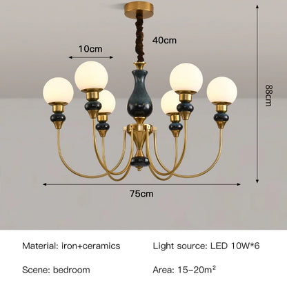 Minimalistische Retro-Gold-Keramik-Pendelleuchte mit LED-Leuchten für Schlafzimmer und Loft