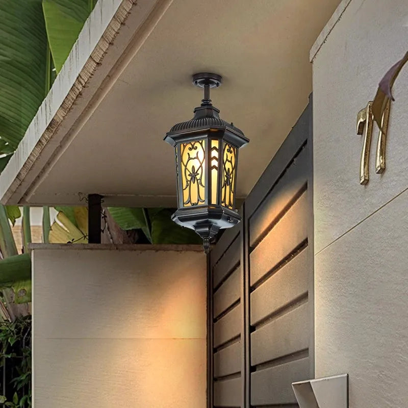 Sophie Outdoor Retro Ceiling Light Yellow Glass Waterproof