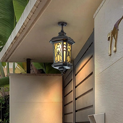 Sophie Outdoor Retro Ceiling Light Yellow Glass Waterproof