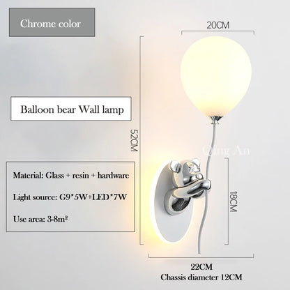 Chloé Balloon-Bär LED-Wandlampe Kinderzimmer Prinzessinnenstil