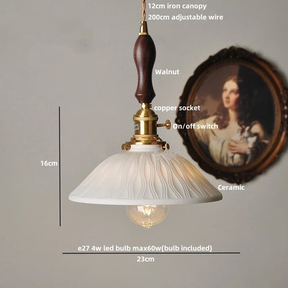 Élise Rose Blumen Keramik LED Pendelleuchte Nordisches Holz