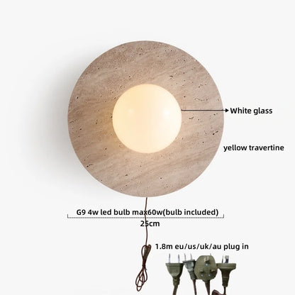 Sophie Gelb Travertin Holz LED Wandleuchte Wabi Sabi