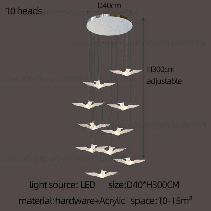 Delphine Swallow Bird LED Staircase Pendant Chandelier