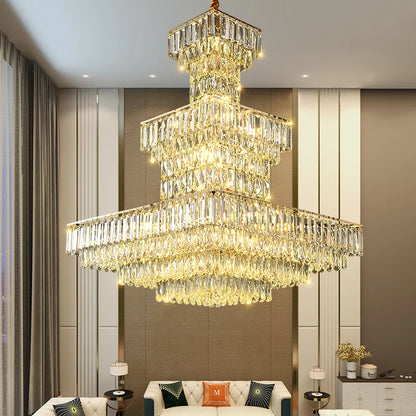 Lange hohle Kristalltreppen-Pendelleuchte für Duplex-Flur