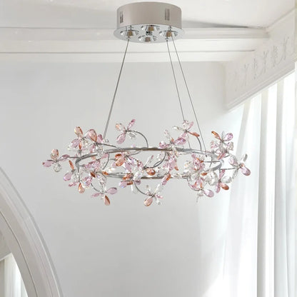 Camille French Crystal Wreath Pendant Lamp Princess Bedroom Light