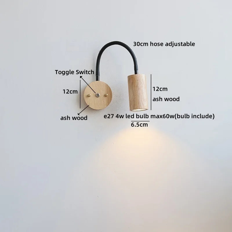 Élise Nordic Ash Wood LED Wall Lamp Pull Chain E27