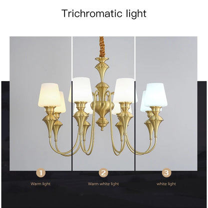 Classic Copper Ceiling Chandelier with Frosted Glass Shades for Living Room