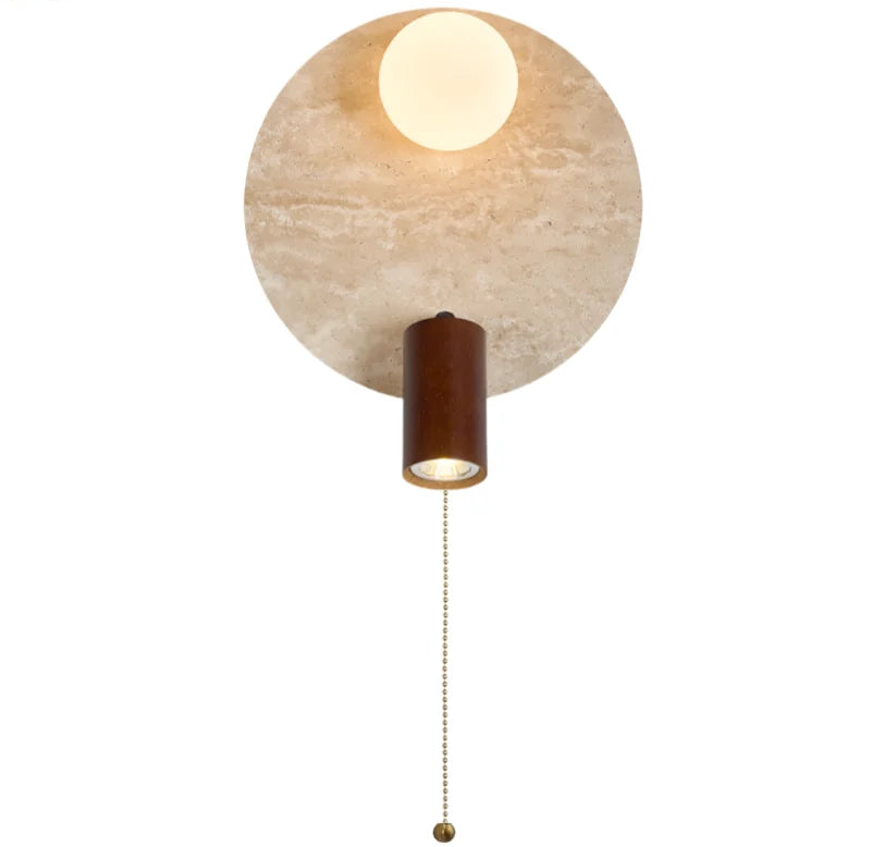 Sophie Gelb Travertin Holz LED Wandleuchte Wabi Sabi