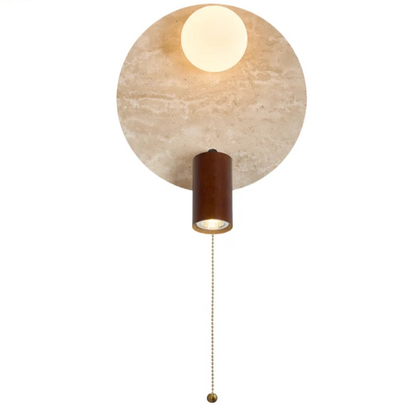 Sophie Gelb Travertin Holz LED Wandleuchte Wabi Sabi