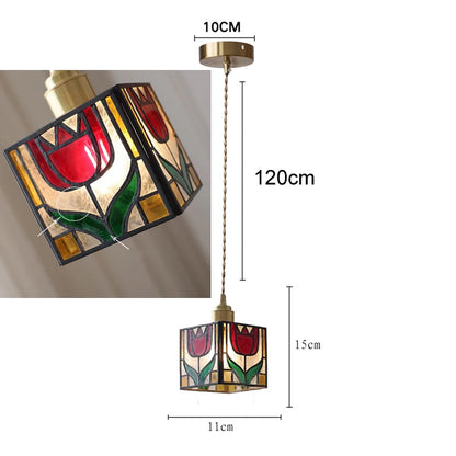 Camille Retro Buntglas-Pendelleuchte E27
