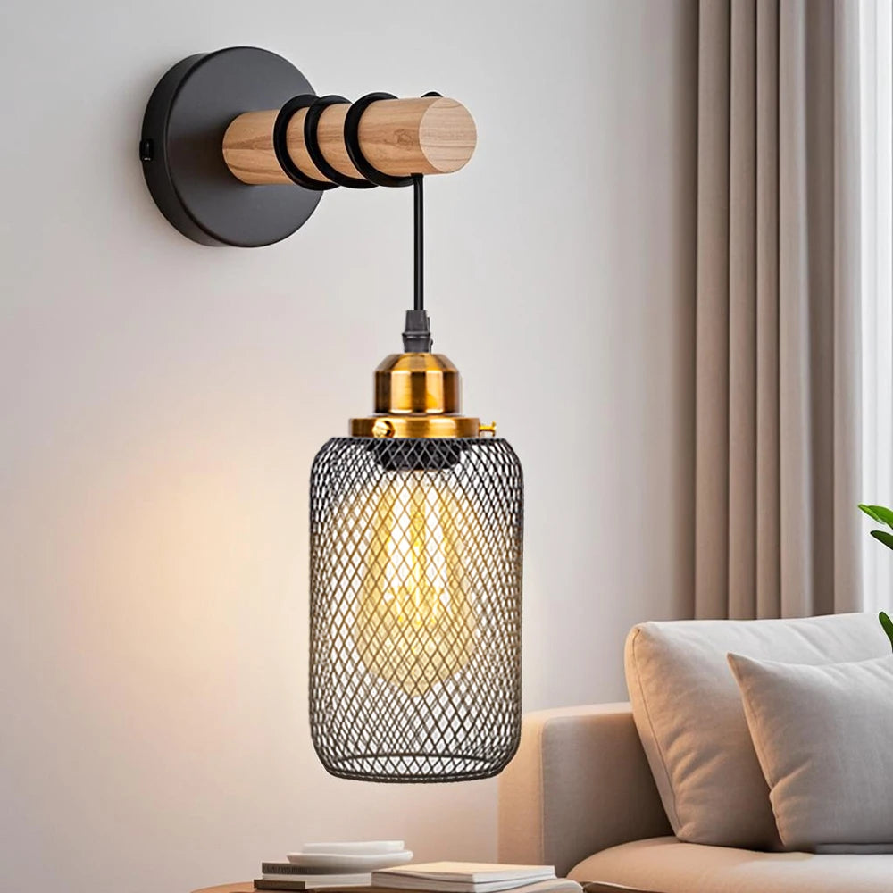 Élise Retro Holz Industrie Wandleuchte E27 LED Loft Wandlampe