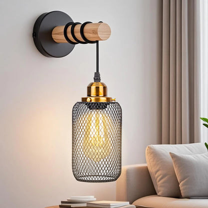 Élise Retro Holz Industrie Wandleuchte E27 LED Loft Wandlampe