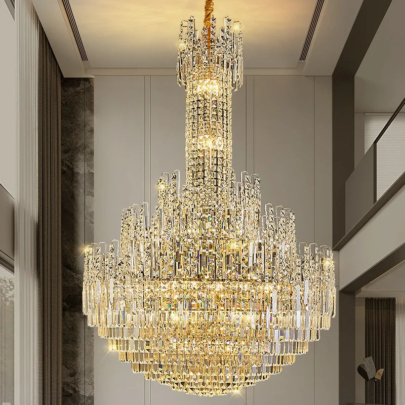 Hollow Crystal Chandelier for Duplex Hall and Staircase Lighting