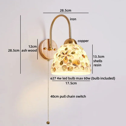 Amélie Nordic Glass Wood LED Wall Lamp Antique Brass