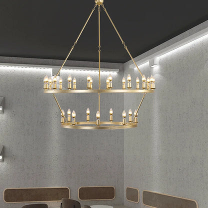 American Wagon Wheel Chandelier – Retro Industrial Candle Pendant Light for Cafe, Restaurant, Bar, and Living Room