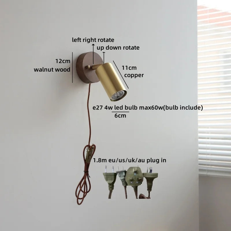 Camille Gold Copper Walnut LED Wall Lamp Japan Style