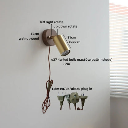 Camille Gold Copper Walnut LED Wall Lamp Japan Style